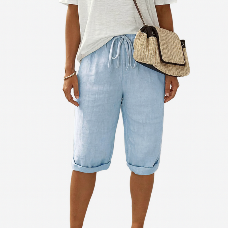 Women’s Knee-Length Shorts with Drawstring Waist & Pockets