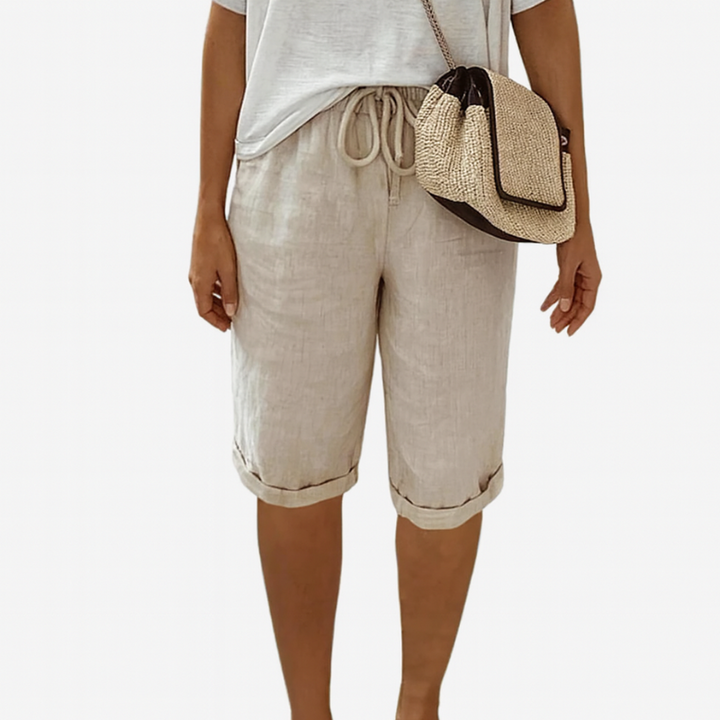 Women’s Knee-Length Shorts with Drawstring Waist & Pockets