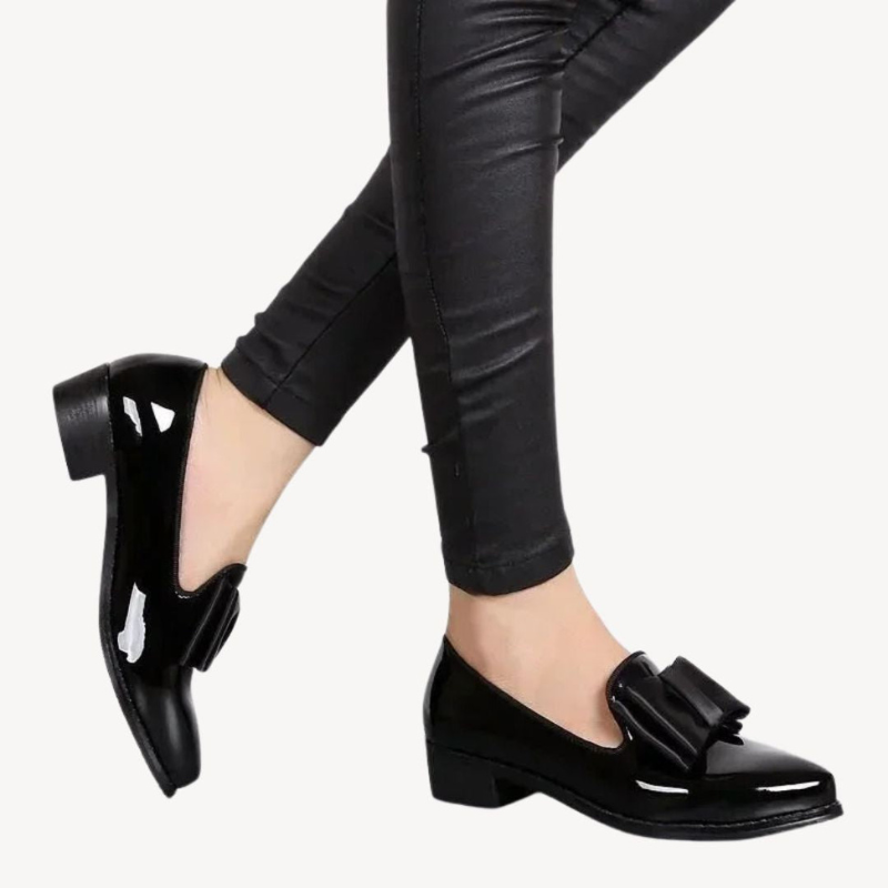 Women's Loafers with Bow Detail - Stylish Patent Leather Slip-On Shoes for Elegant Style 1
