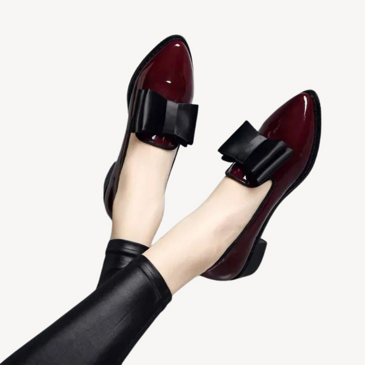 Women's Loafers with Bow Detail - Stylish Patent Leather Slip-On Shoes for Elegant Style 2