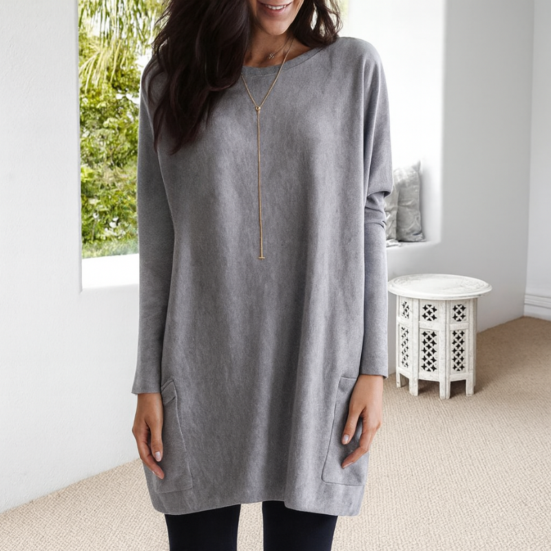Women's Long Sleeve Oversized Tunic Sweater for Casual Wear