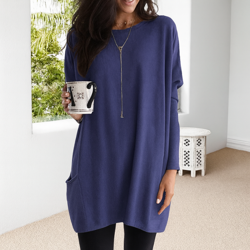 Women's Long Sleeve Oversized Tunic Sweater for Casual Wear
