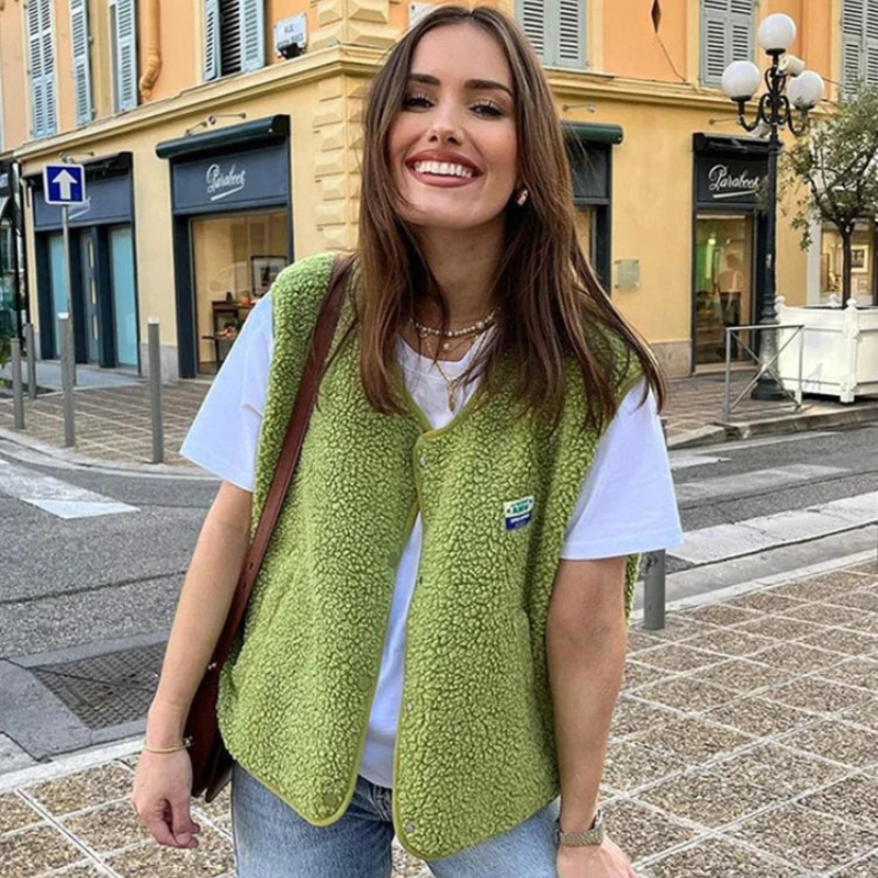 Women's Sleeveless Fleece Vest - Casual Layering Style 0