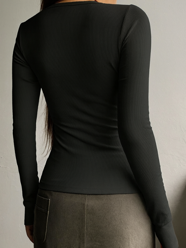 Women's Slim-Fit Long Sleeve Henley Top