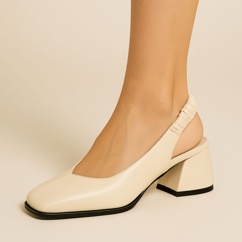 Women's Square Toe Sandals with Pleated Elastic Back for Modern Elegance 0