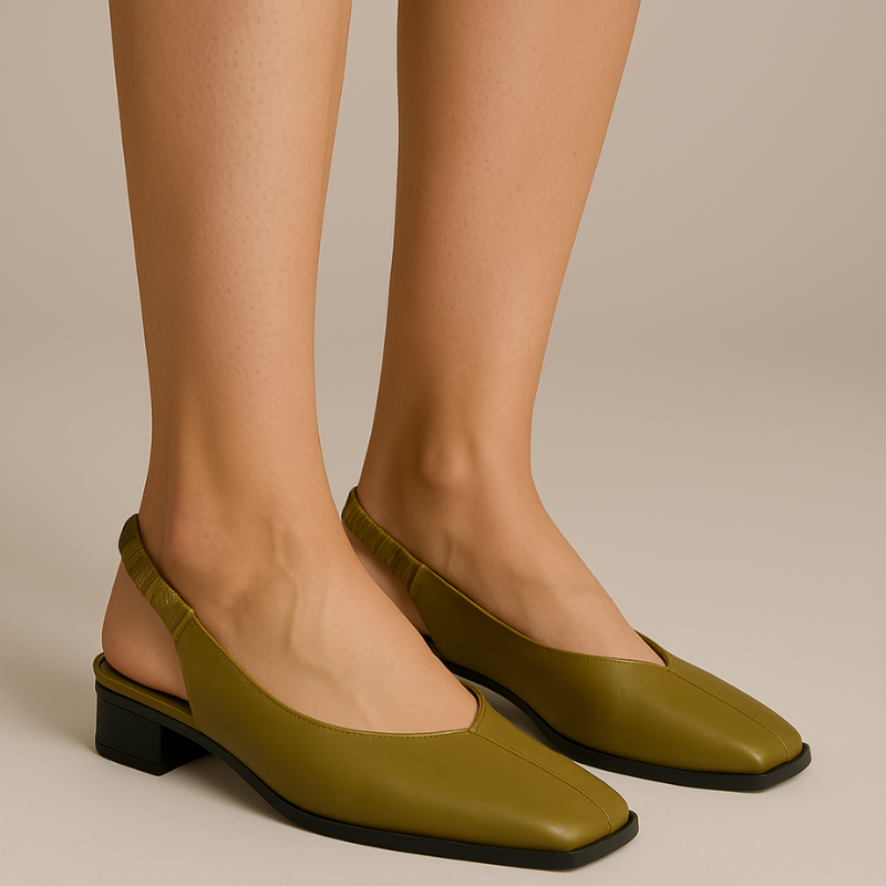 Women's Square Toe Sandals with Pleated Elastic Back for Modern Elegance 1