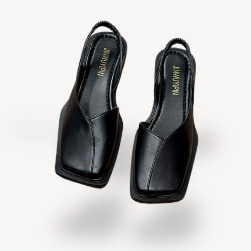Women's Square Toe Sandals with Pleated Elastic Back for Modern Elegance 4