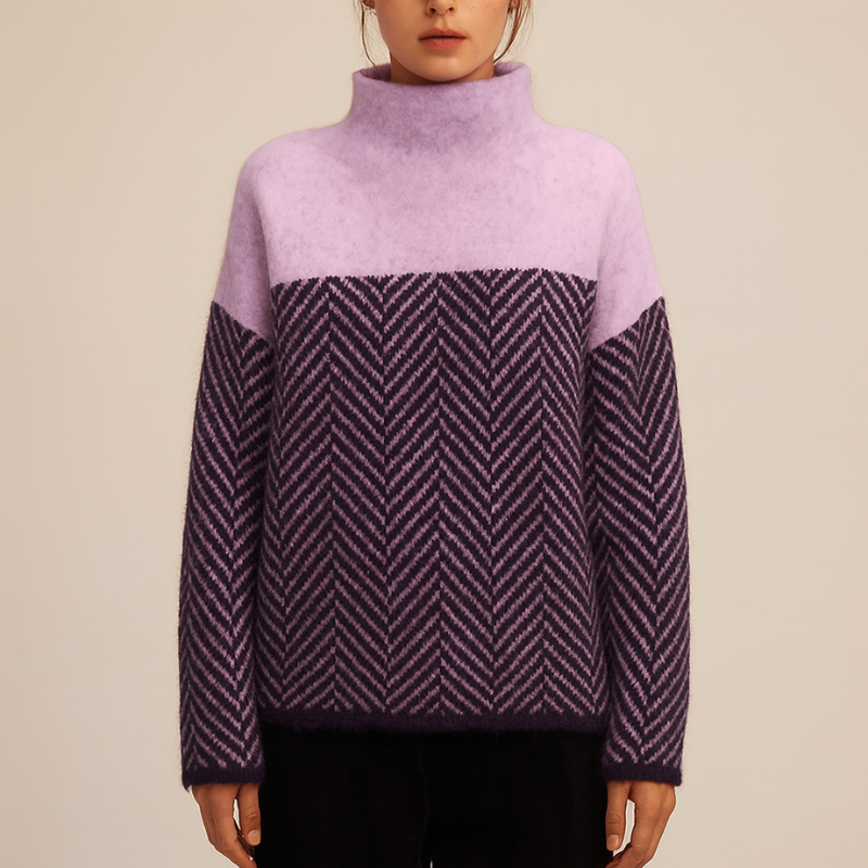 Women's Turtleneck Sweater with Houndstooth Pattern