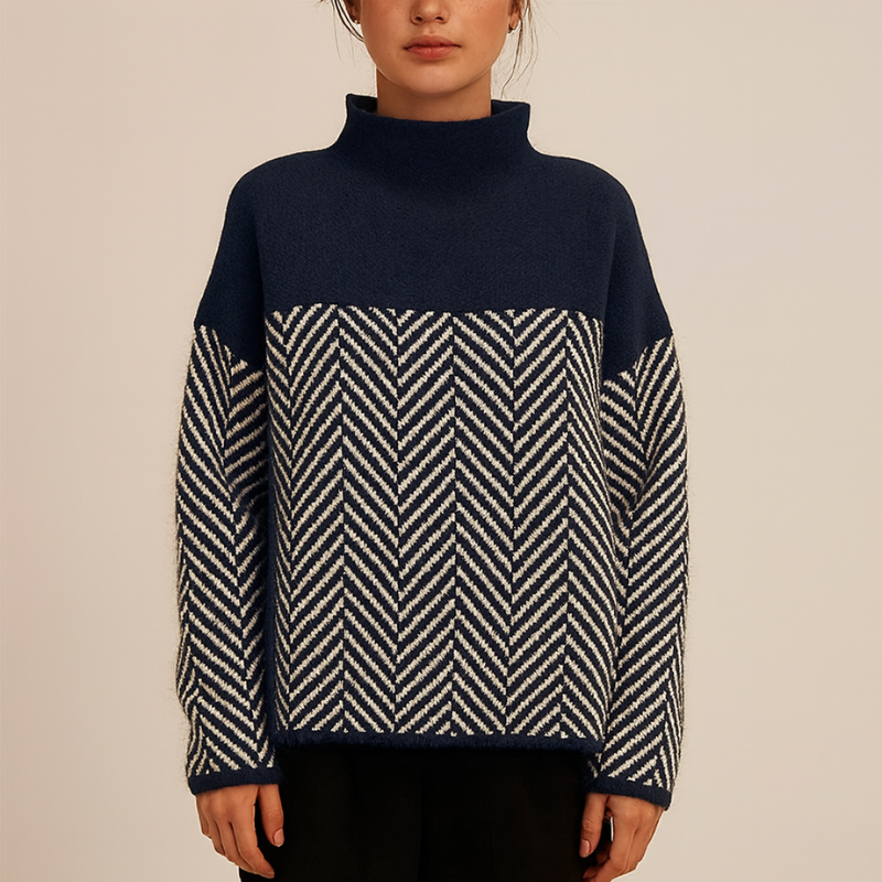 Women's Turtleneck Sweater with Houndstooth Pattern