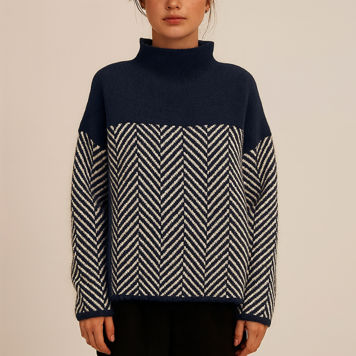Women's Turtleneck Sweater with Houndstooth Pattern