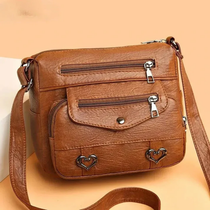Women's Vintage Leather Shoulder Bag - 'Love' Crossbody