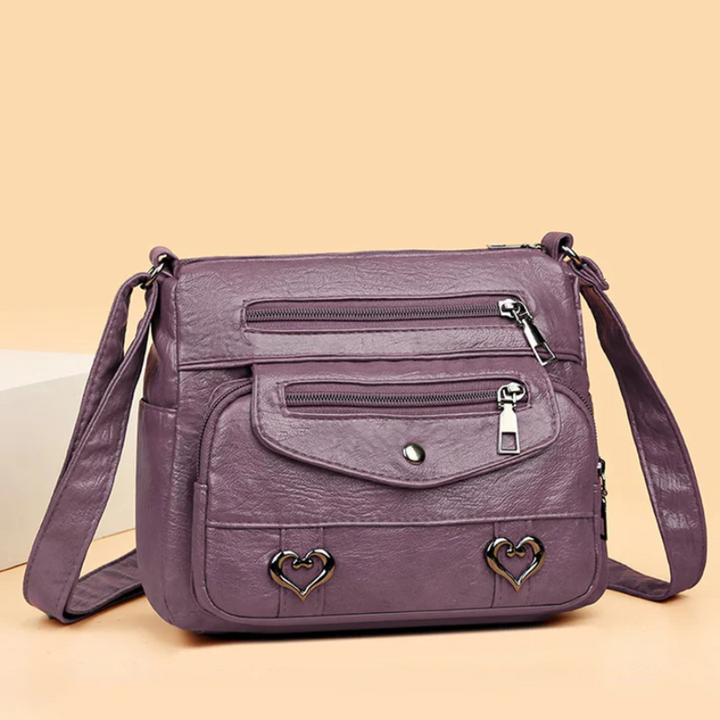 Women's Vintage Leather Shoulder Bag - 'Love' Crossbody