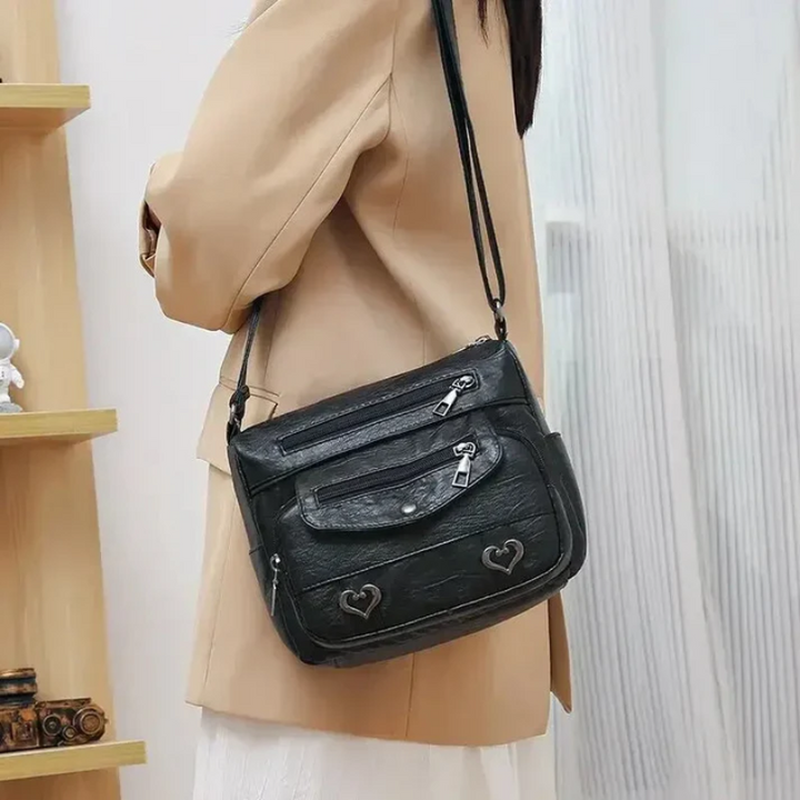 Women's Vintage Leather Shoulder Bag - 'Love' Crossbody