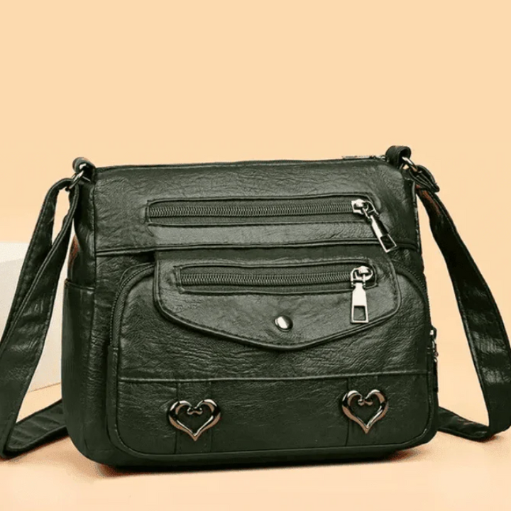 Women's Vintage Leather Shoulder Bag - 'Love' Crossbody