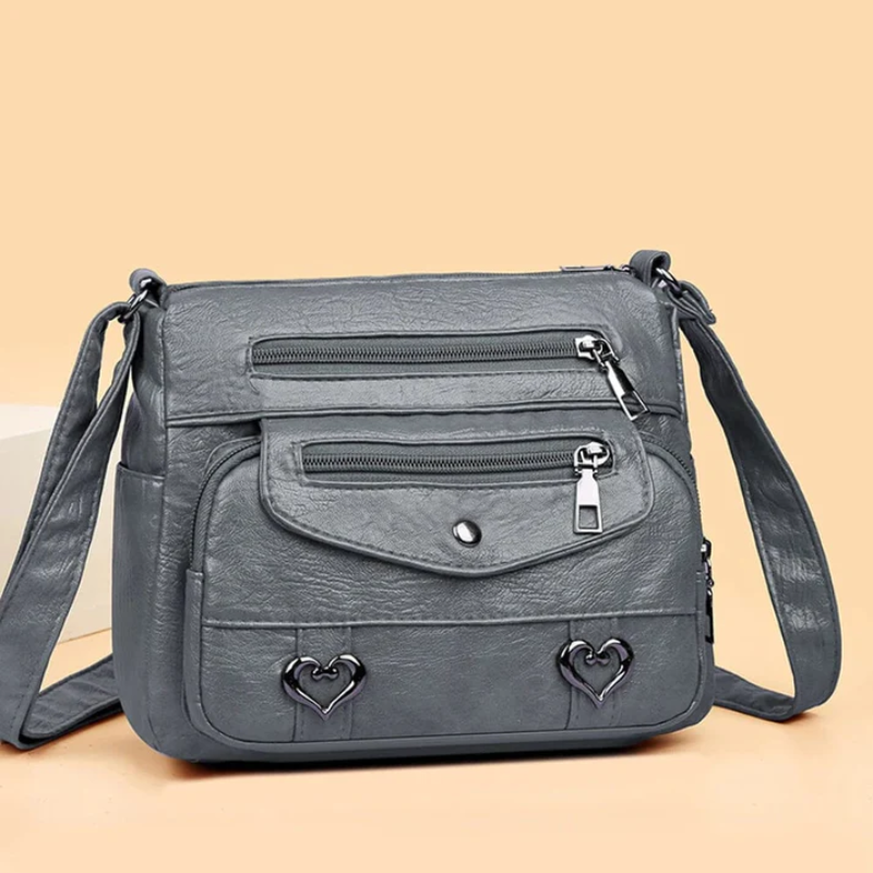 Women's Vintage Leather Shoulder Bag - 'Love' Crossbody