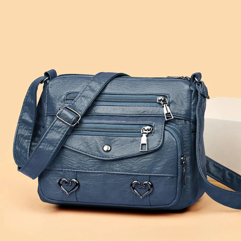Women's Vintage Leather Shoulder Bag - 'Love' Crossbody