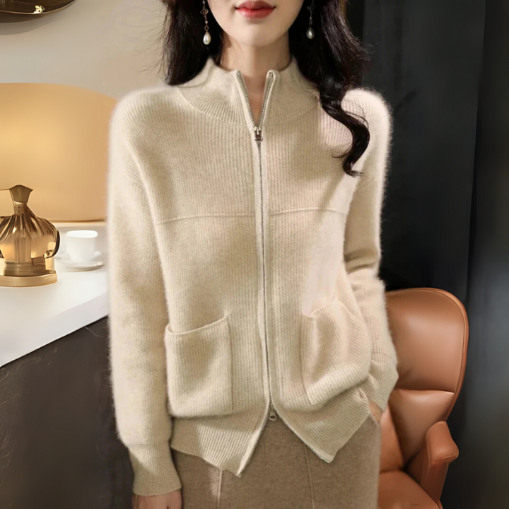 Zip up Women's Cardigan with Pockets - High Neckline