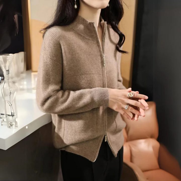 Zip up Women's Cardigan with Pockets - High Neckline