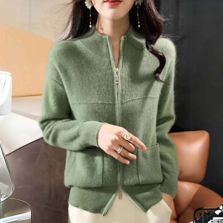 Zip up Women's Cardigan with Pockets - High Neckline