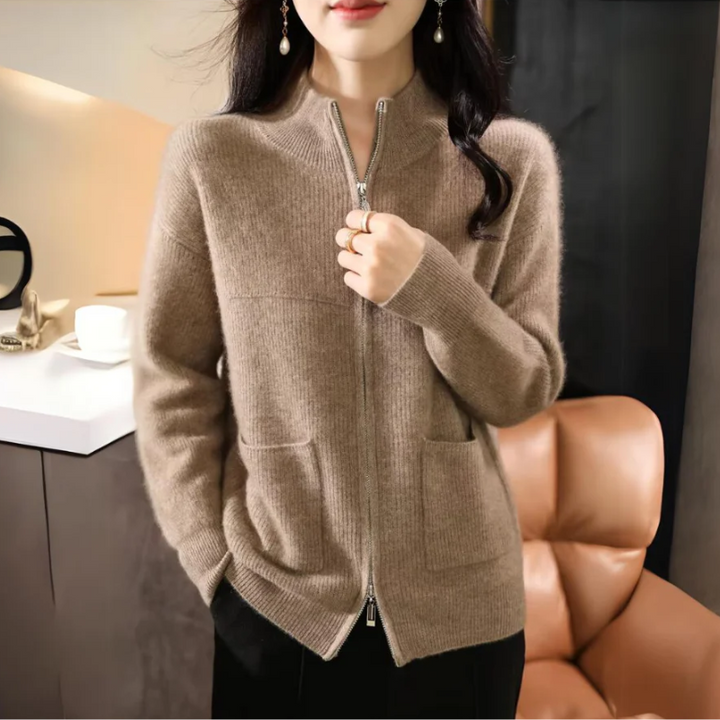 Zip up Women's Cardigan with Pockets - High Neckline