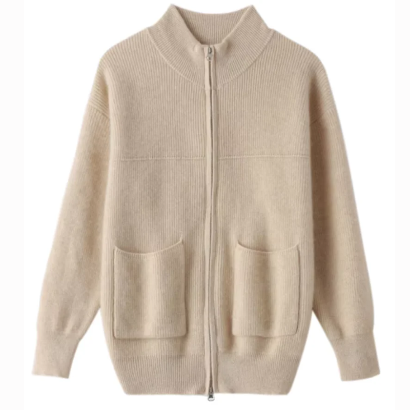 Zip up Women's Cardigan with Pockets - High Neckline