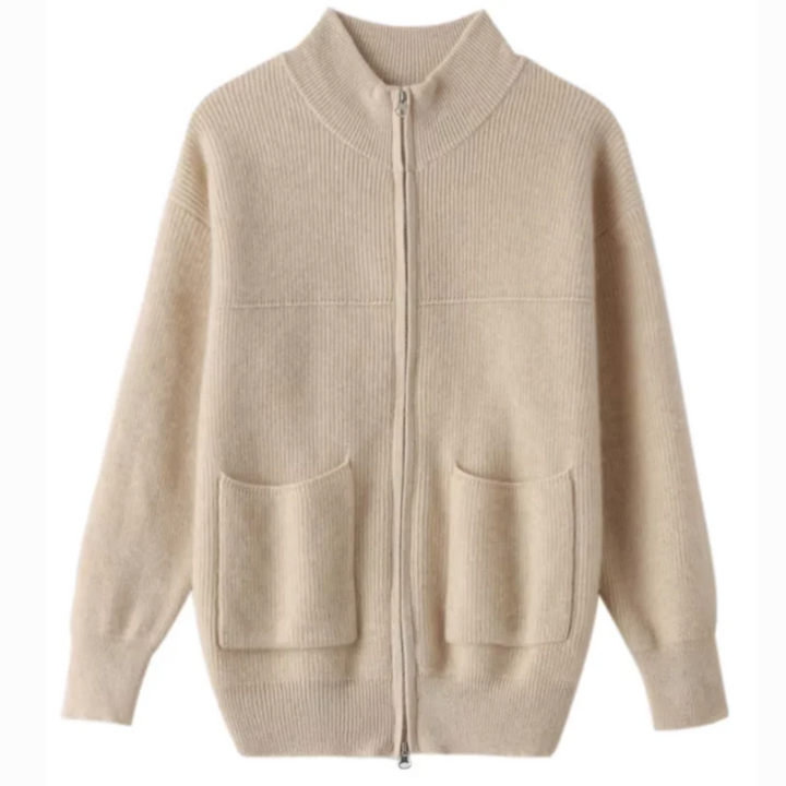 Zip up Women's Cardigan with Pockets - High Neckline