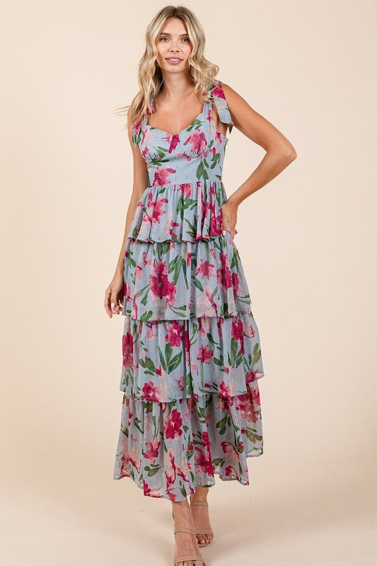 Isabella | Women's Layered Floral Sweetheart Neck Maxi Dress