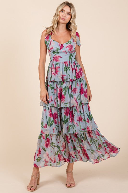 Isabella | Women's Layered Floral Sweetheart Neck Maxi Dress