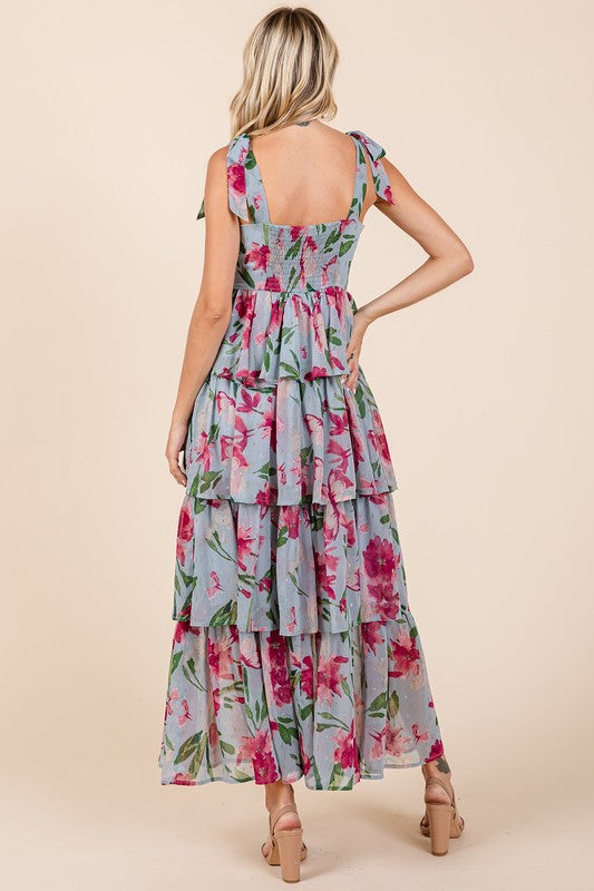 Isabella | Women's Layered Floral Sweetheart Neck Maxi Dress